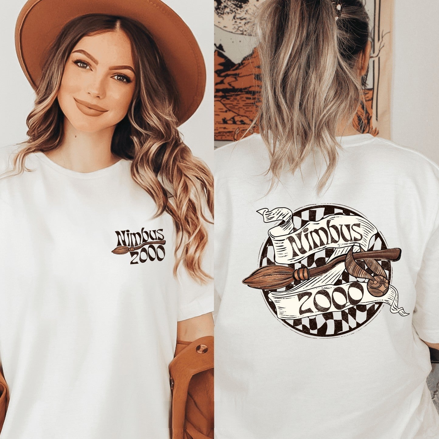 Magical Wizard Broom Front and Back Design T-shirt