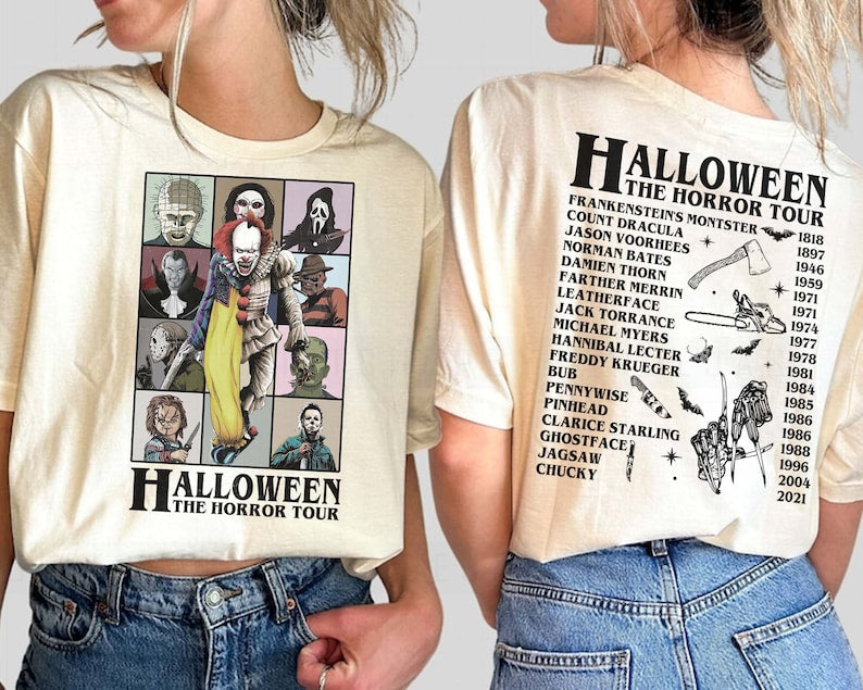 Two-sided Vintage Halloween Characters T-shirt