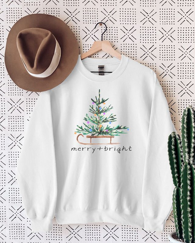 Christmas Sweatshirt for Women Merry and Bright Top